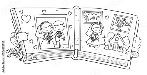 wedding photo album outline - romantic memories book vector