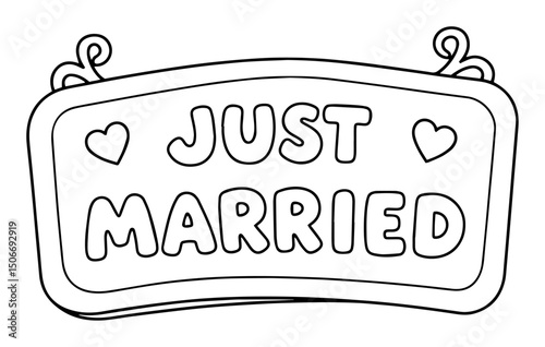 just married sign outline - wedding celebration vector
