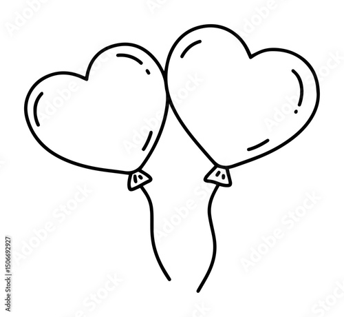 heart balloons outline - romantic party celebration vector