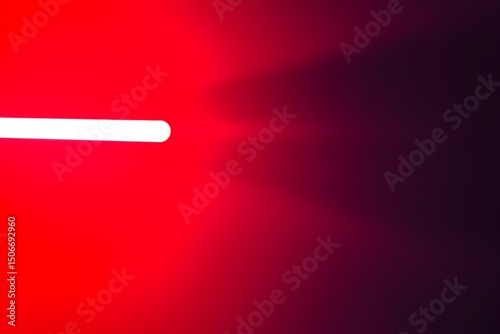 A bright white fluorescent light cuts across a vivid red background, casting sharp shadows and creating a futuristic, bold, and dramatic atmosphere