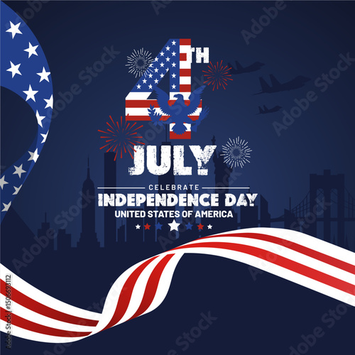 Elegant Fourth of July Independence Day USA 2025 Concept. 4th July Flag Typography and Sparklers. Best for Independence Day USA 2025 Background, Banner, Card, Flyer, Feeds. 