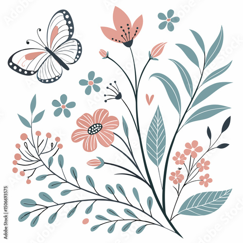 Watercolor flower,A detailed watercolor painting featuring vibrant orange butterflies fluttering above lush purple lavender, capturing the beauty of nature and pollinators on a white background
