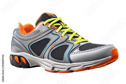 Grey Orange Athletic Shoe With Yellow Laces On Transparent Background
