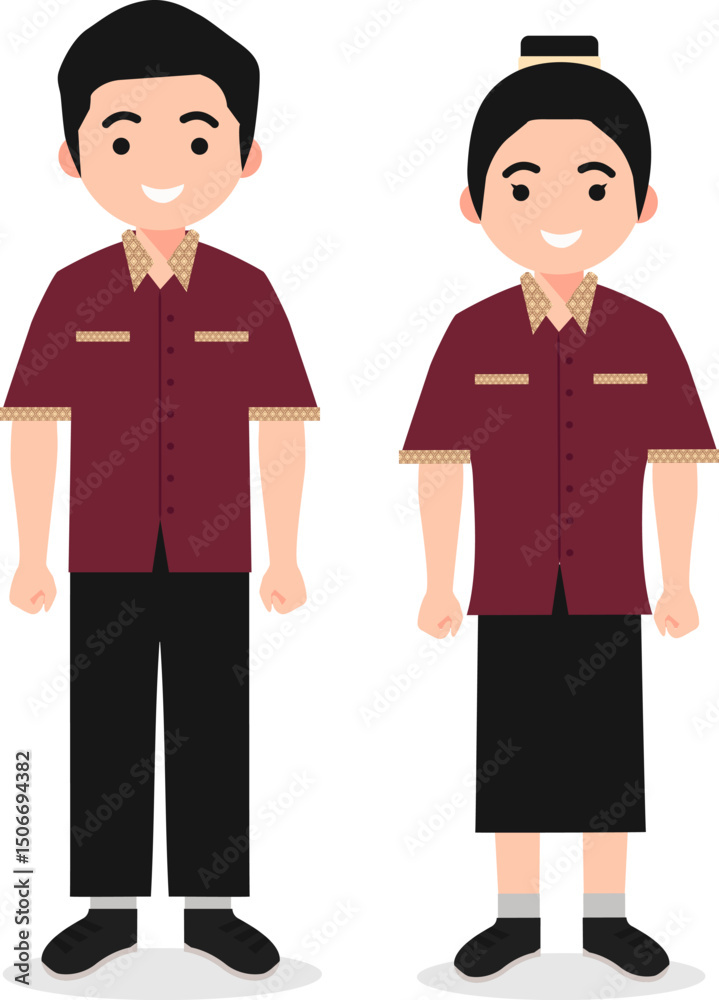Naklejka premium Vocational School Students in Uniform for Digital and Educational Career Illustrations