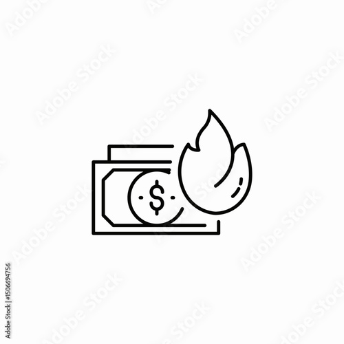 financial inflation burning icon sign vector
