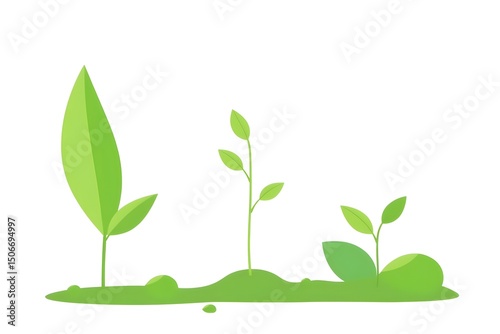 Illustration of three green seedlings at different growth stages on a light background