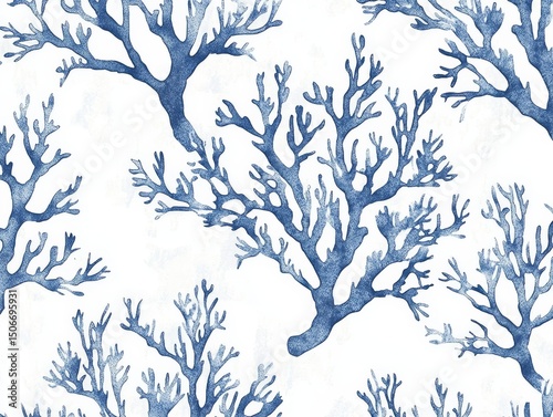 Blue Coral Pattern: A Seamless Ocean Design for Marine-Inspired Backgrounds and Textures, Ideal for Fabric, Wallpaper, and Decorative Art Projects