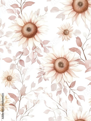 Wallpaper Mural Elegant Watercolor Sunflowers Pattern: A Delicate Floral Design for Timeless Beauty, Perfect for Backgrounds, Textiles, and Artistic Creations Torontodigital.ca