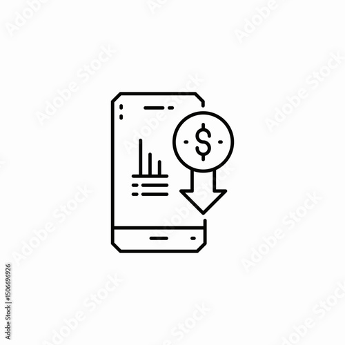 mobile monetary loss icon sign vector