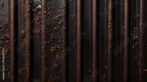 Photograph of corrugated metal with textured rust and dark gray ridges.