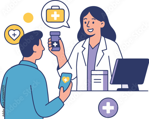 Healthcare Consultation Vector Illustration on White Background.