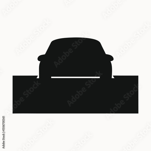 Car Silhouette Icon Simple Vector Graphic of Vehicle Sinking into the Ground