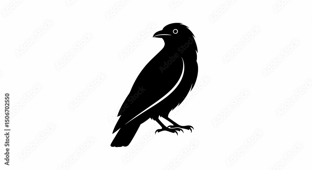 Obraz premium Elegant Silhouette of a Crow A Black and White Bird Illustration