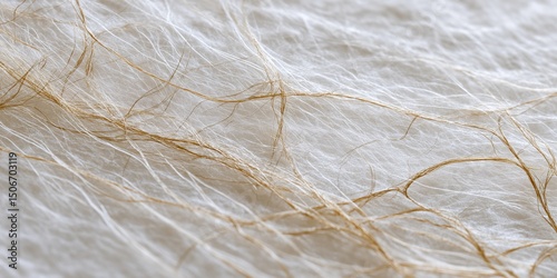 Detailed texture of thin blonde hair strands on soft white surface