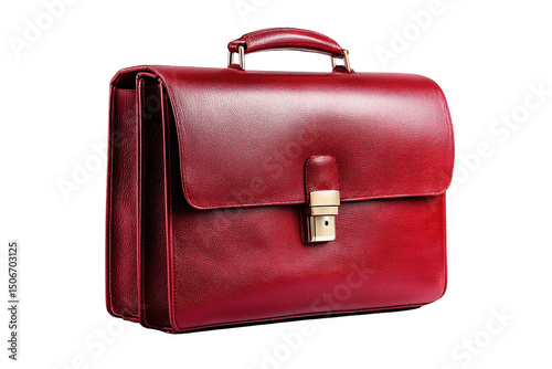 Red Leather Briefcase With Gold Clasp On Transparent Background