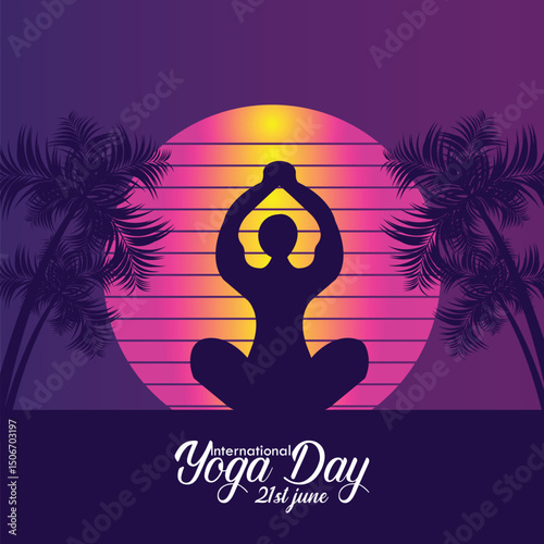 International yoga day background with lady doing exercises