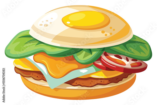 Cartoon burger with egg isolated on white background
