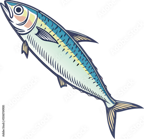 Illustration of a detailed and colorful mackerel fish on a white background