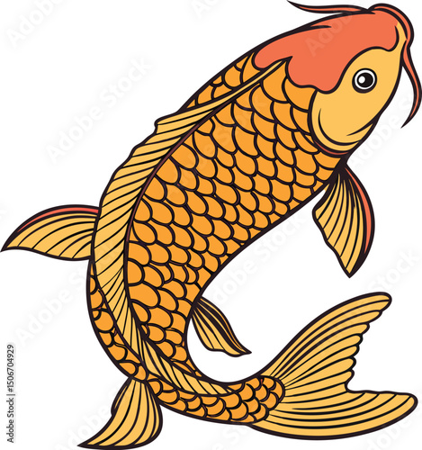 Illustration of a golden koi fish swimming in elegant style artwork