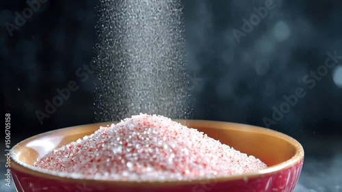 Pink Himalayan salt pouring into a bowl