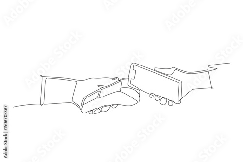 Contactless payment concept one-line drawing