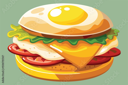 Cartoon burger with egg isolated on white background