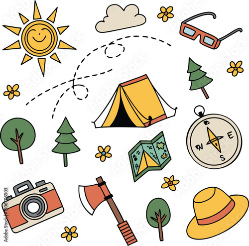 Camping element vector forest, camp, trees, Camp badges, labels.