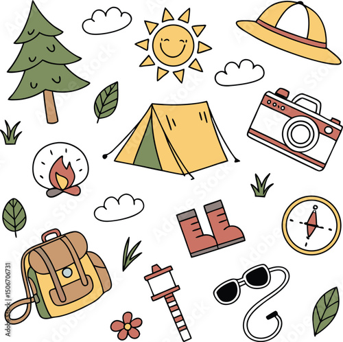 Camping element vector forest, camp, trees, Camp badges, labels.