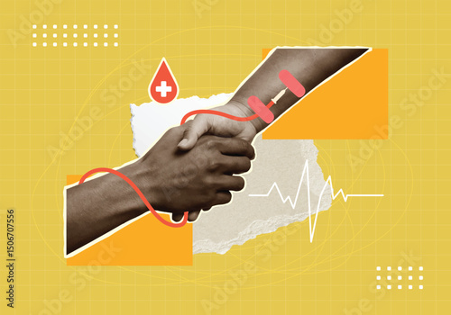 Health care community bond symbolized by supportive handshake. Vector illustration