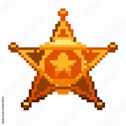 retro pixel art sheriff badge vintage gaming style, law enforcement symbol