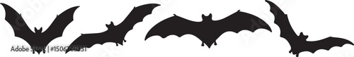 Flying Bats Silhouette: A captivating ensemble of silhouette of bats soaring gracefully against the mysterious night sky. This silhouette captures a chilling, thrilling moment of flight.