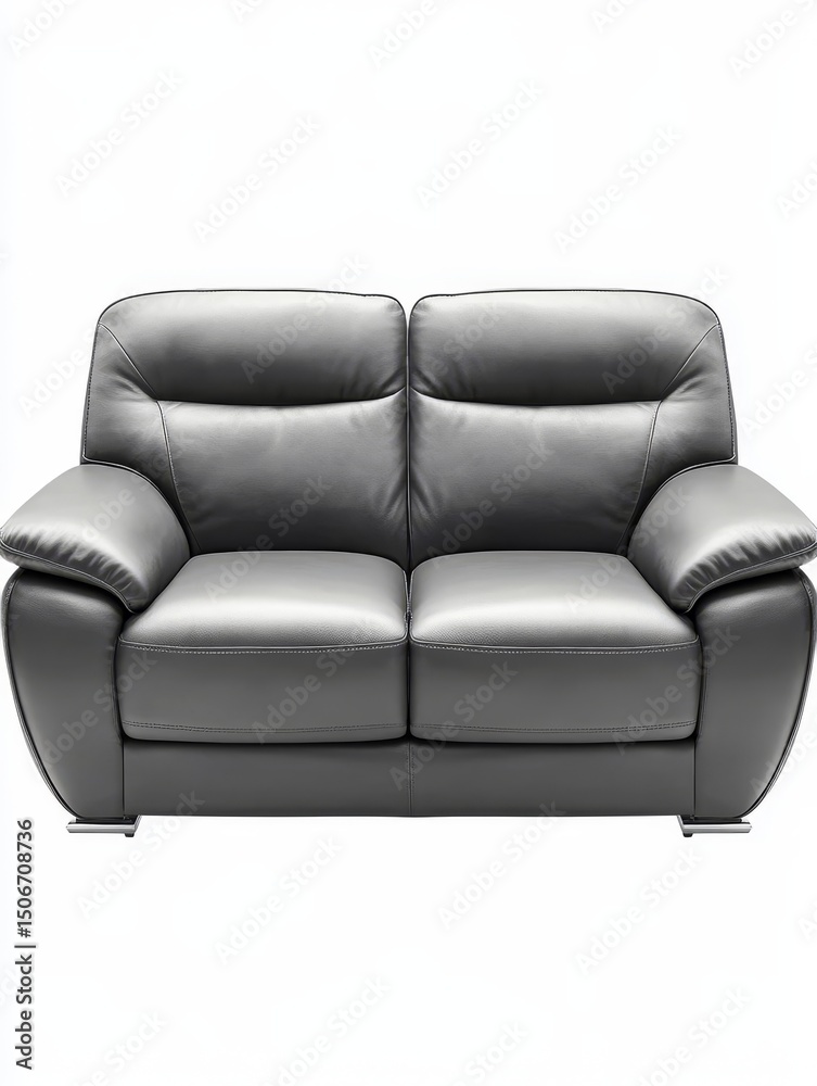Fototapeta premium Elegant Gray Leather Sofa: Modern Comfort for Stylish Living Room, Luxurious Interior Design, Comfortable Seating, Home Decor, and Relaxing Apartment Furniture