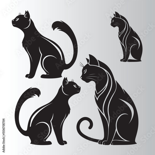 cat logo, cat icon sets, cat tattoo design,cat vector black kitten icon neko calico pet character cartoon symbol tattoo stamp scarf illustration design.