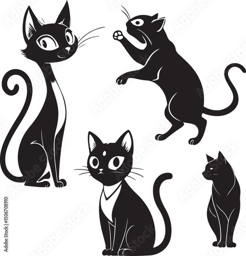 cat logo, cat icon sets, cat tattoo design,cat vector black kitten icon neko calico pet character cartoon symbol tattoo stamp scarf illustration design.