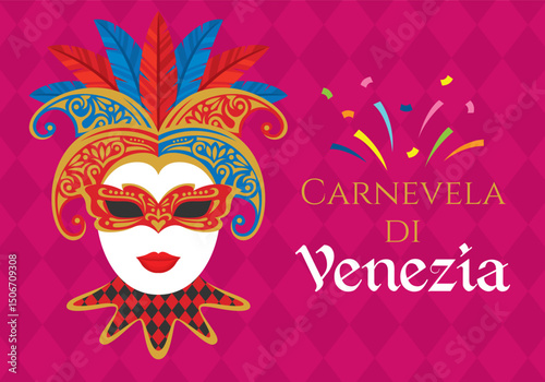 Venetian carnival masks and costumes illustration