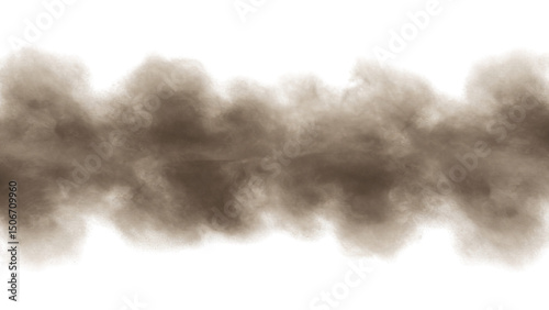 Dust cloud, sand explosion, dirt powder isolated on transparent background for design overlay and graphic elements, neutral beige sepia tone