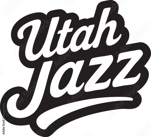 Utah Jazz team logo featuring black-outlined letterform in stylized white script typography