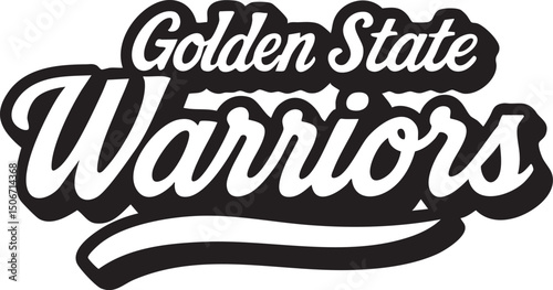 Stylish Golden State Warriors logo with bold typography and a swoosh, perfect for sports fans and enthusiasts