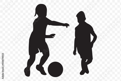 silhouettes of kid playing football on Transparent Background. EPS 10.