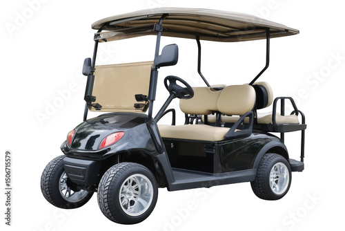 Four Passenger Golf Cart with Tan Seats and Canopy with a transparent background