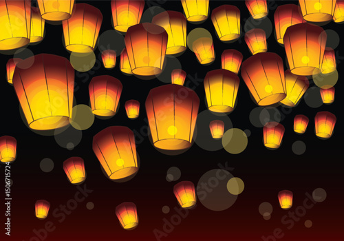 Colorful sky lantern festival design with glowing lights