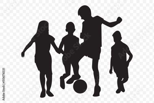 silhouettes of kid playing football on Transparent Background. EPS 10.