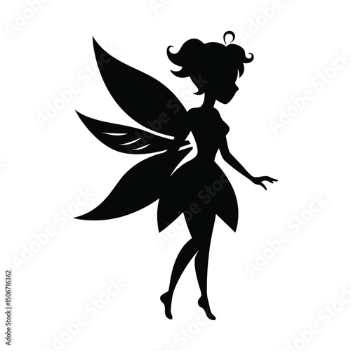 Fairy and girls with flowers in a floral silhouette design