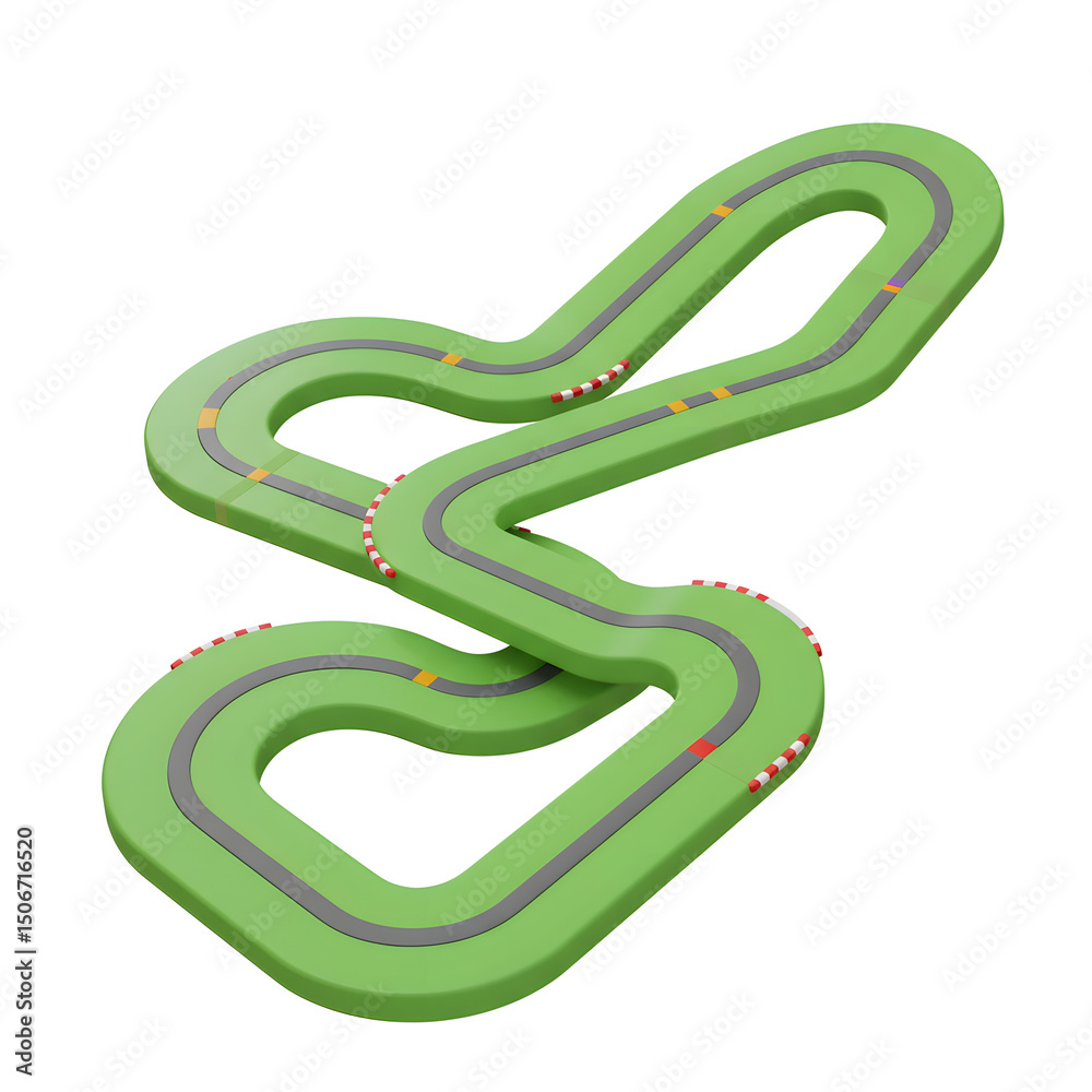Obraz premium 3D Render of a Complex Go-Kart Track Design: Winding Circuit with Colorful Markings