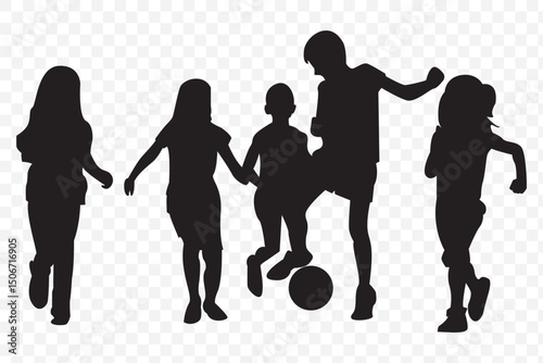 Children Playing Silhouette - Ideal for Joyful & Playful Projects on Transparent Background. EPS 10.