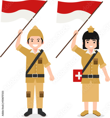 Indonesian Heroes Holding the National Flag for Heroes Day Celebration