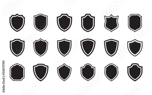 A diverse set of vector shield icons for security, protection, and heraldic design elements