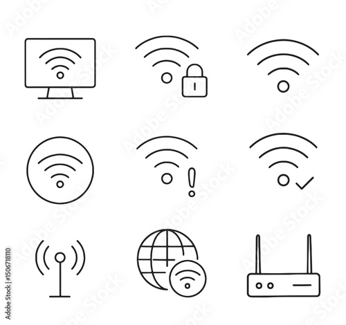 Minimalist Wi-Fi and Network Icons Vector Set