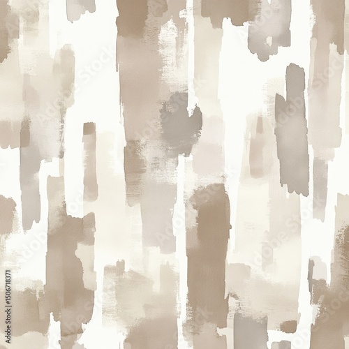Abstract watercolor pattern with vertical, variegated taupe and beige brushstrokes on a white background