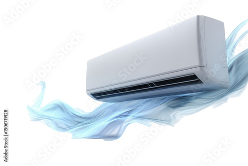 Modern White Air Conditioner With Blue Wave Effect On Transparent Background